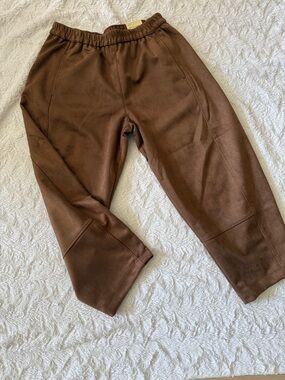 Max Studio Brown Faux-Leather Jogger Trousers